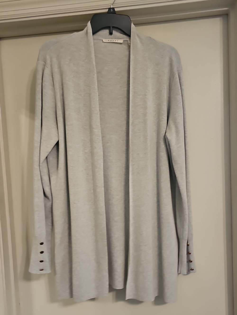 Cyrus Light Gray Open-Front Cardigan with Button Cuffs